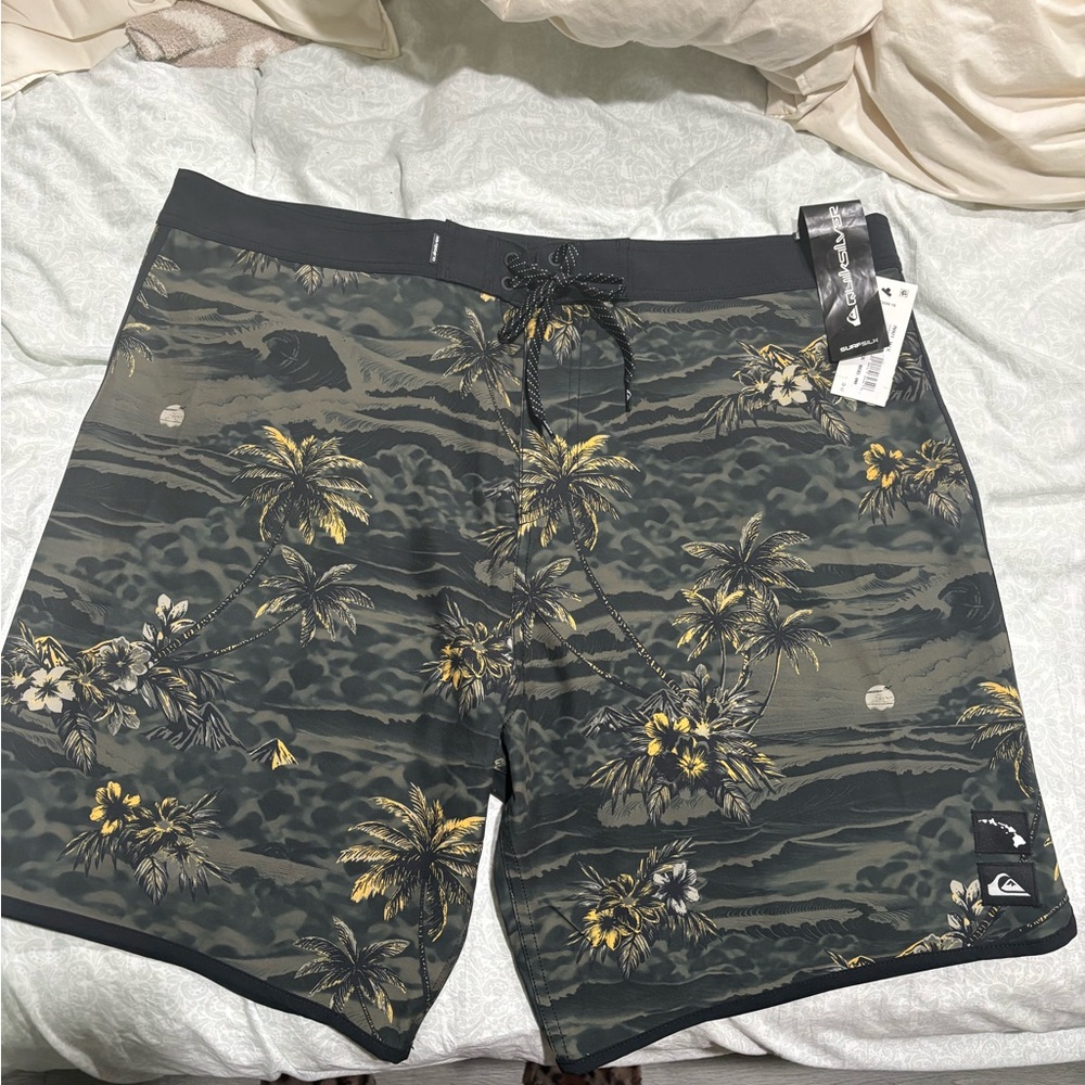 Quiksilver Olive & Black Tropical Palm Swim Shorts